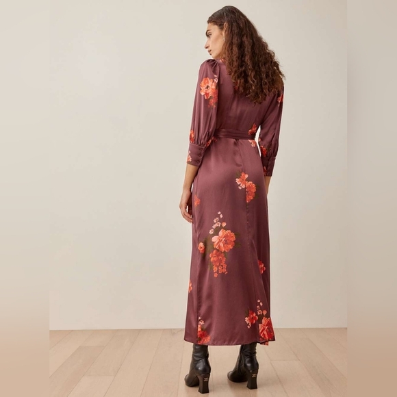 Reformation Merrick Silk Maxi Burgandy Floral Dress Size XS *FLAWED* - Picture 2 of 16
